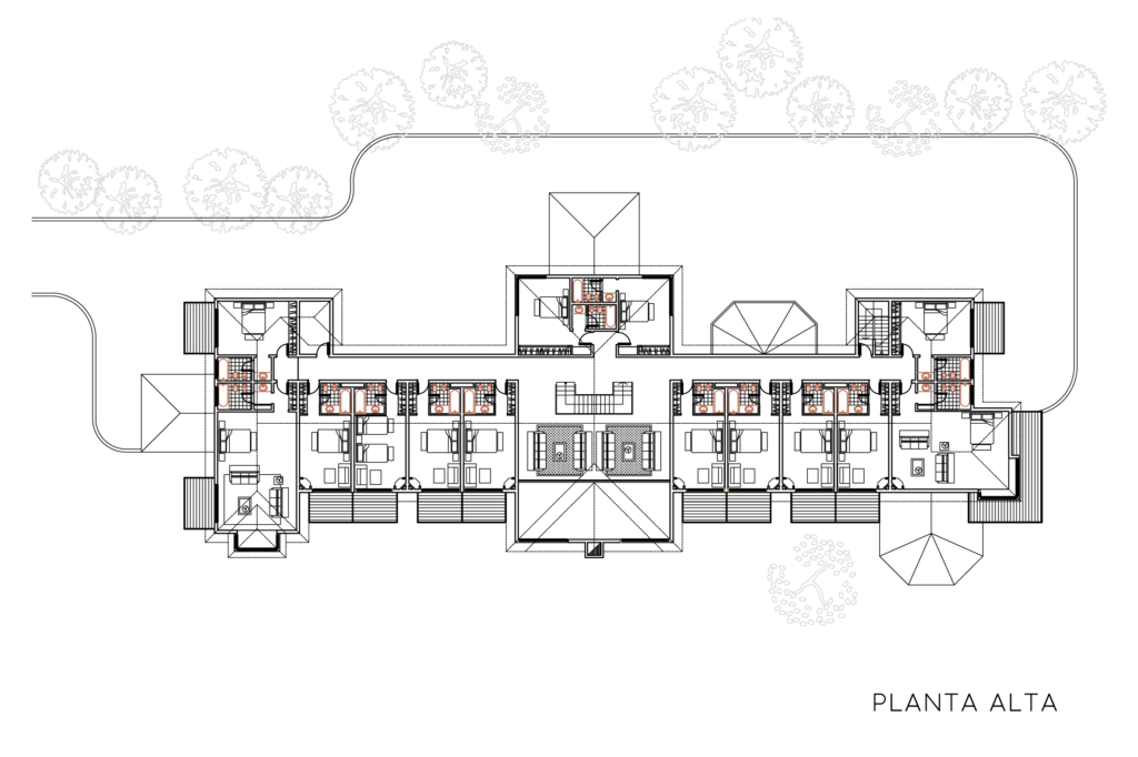 planta alta cabañas hotel sur arquitectura