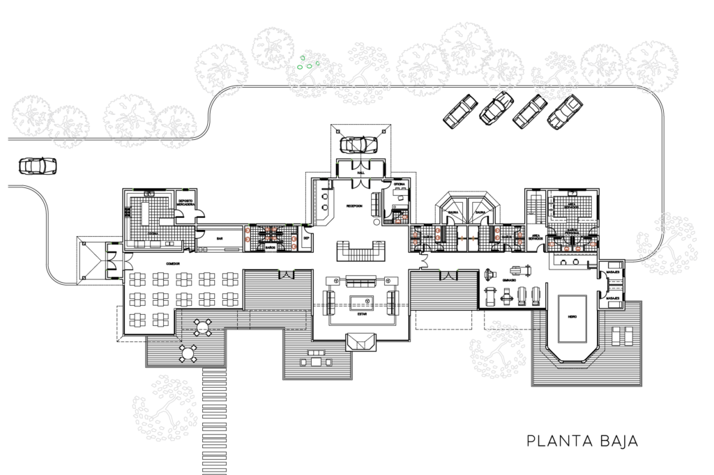 planta baja cabañas hotel sur arquitectura