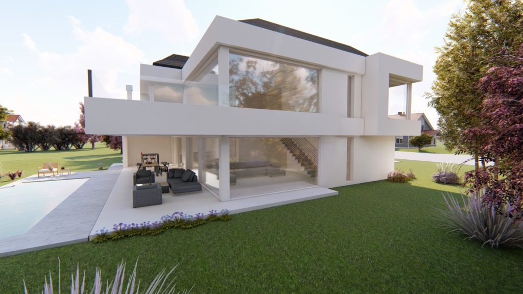 render proyecto arquitectura casa country blanca