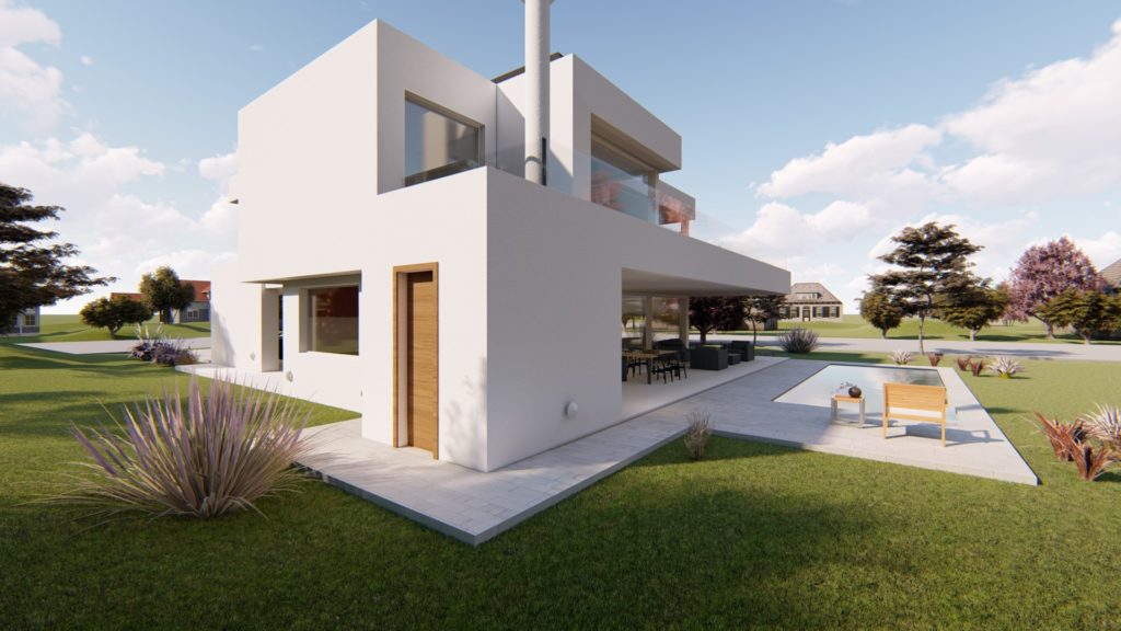 render proyecto arquitectura casa country blanca