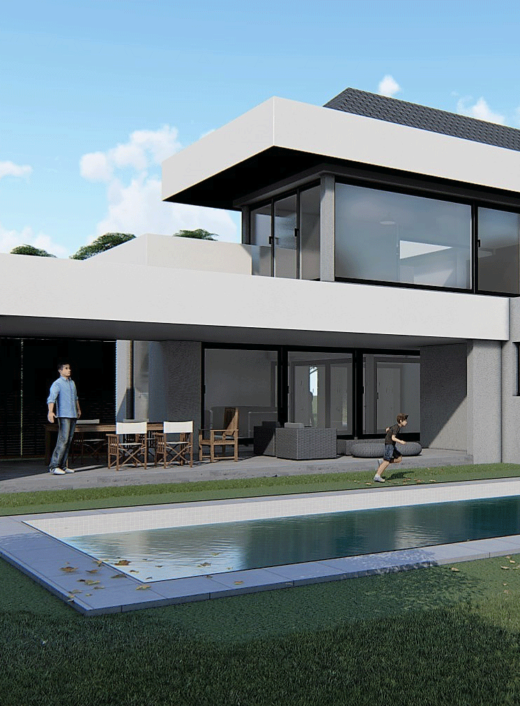 render proyecto arquitectura casa country con pileta