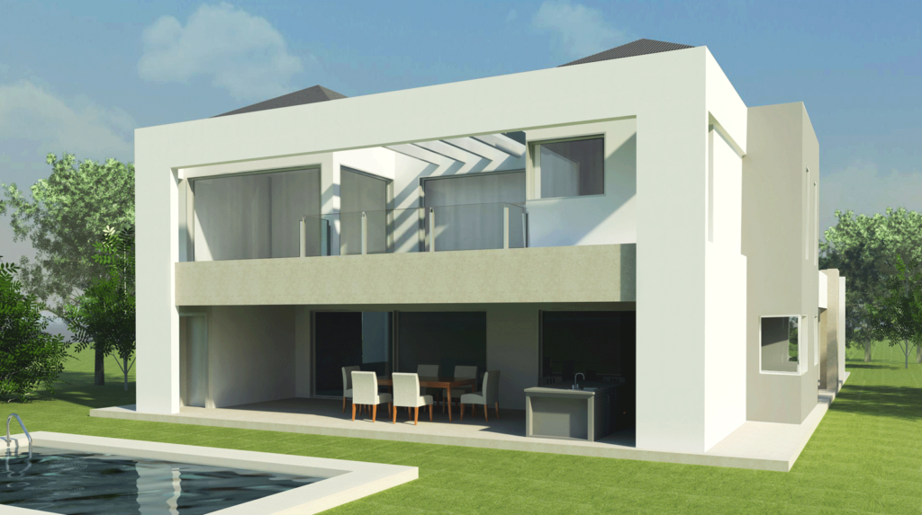 render proyecto arquitectura casa country contrafrente moderna